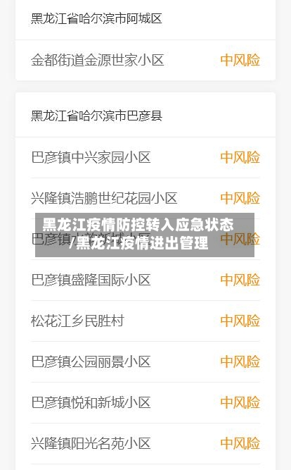 黑龙江疫情防控转入应急状态/黑龙江疫情进出管理